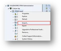 Choose import and navigate to the installation location of PDM SOLIDWORKS PDM Standard adding convert task